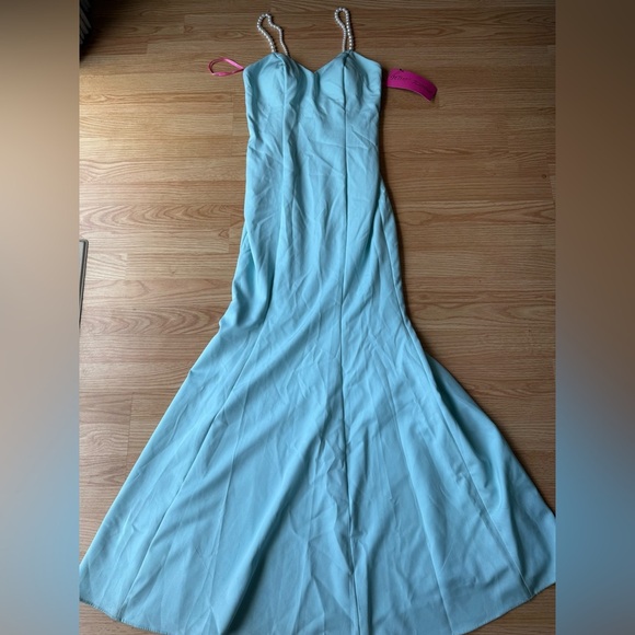 Betsey Johnson x Loren Gray 'Pearl Plunge' Light Aqua Blue Maxi Dress Sz 2 NWT - Picture 5 of 12
